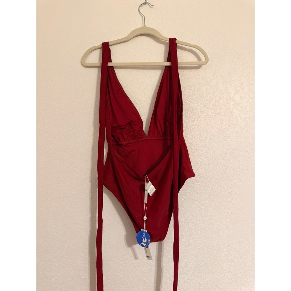 Cupshe Womens Burgundy Deep V-Neck Tie Backless One Piece‎ Swimsuit Size M NEW - Picture 2 of 6